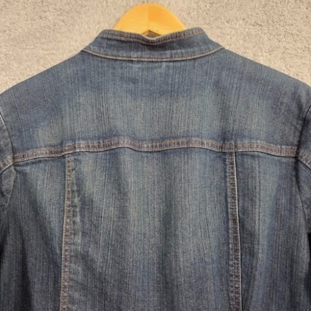 a.n.a Denim Jacket Women's 1X Mandarin Collar Peplum Jean Jacket Cotton Spandex - Picture 12 of 12